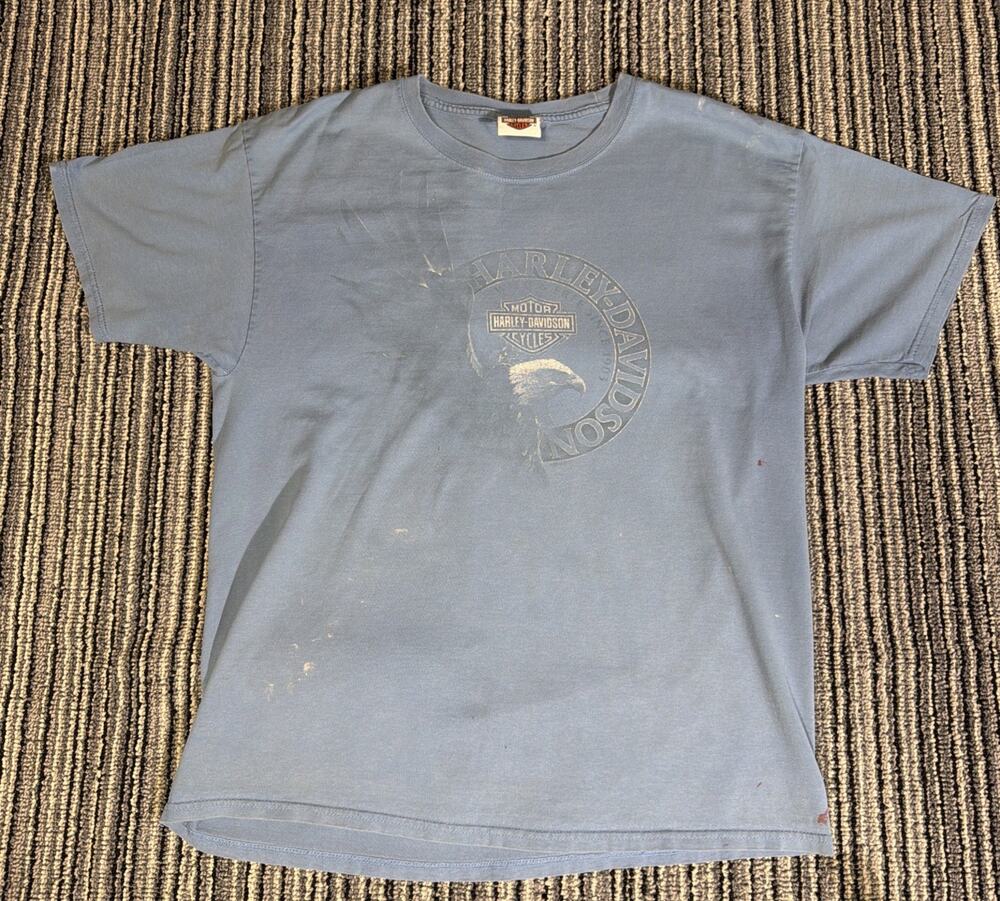 Mens Harley Davidson Blue T-Shirt Southern Thunder Southaven MS Faded Eagle L